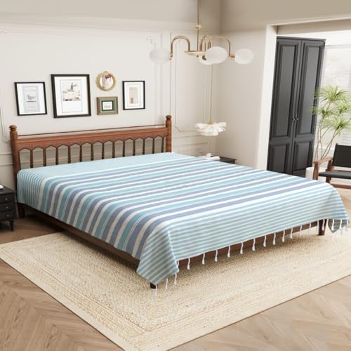 Image of 210 TC Cotton Bedsheet | Handmade Double Bedsheet | Handloom Bedsheets | Without Pillow Cover |Warm Double Bedsheet for Winter (90X100 Inches, 7.5 x 8.3 Feet (Havelock Blue)