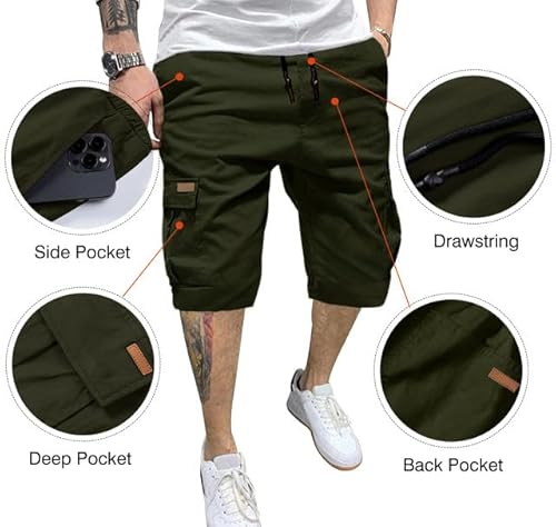 Jmierr Mens Casual Twill Cargo Shorts Cotton Drawstring Classic Cargo Stretch Short With 6 Pockets For Men thumb #6