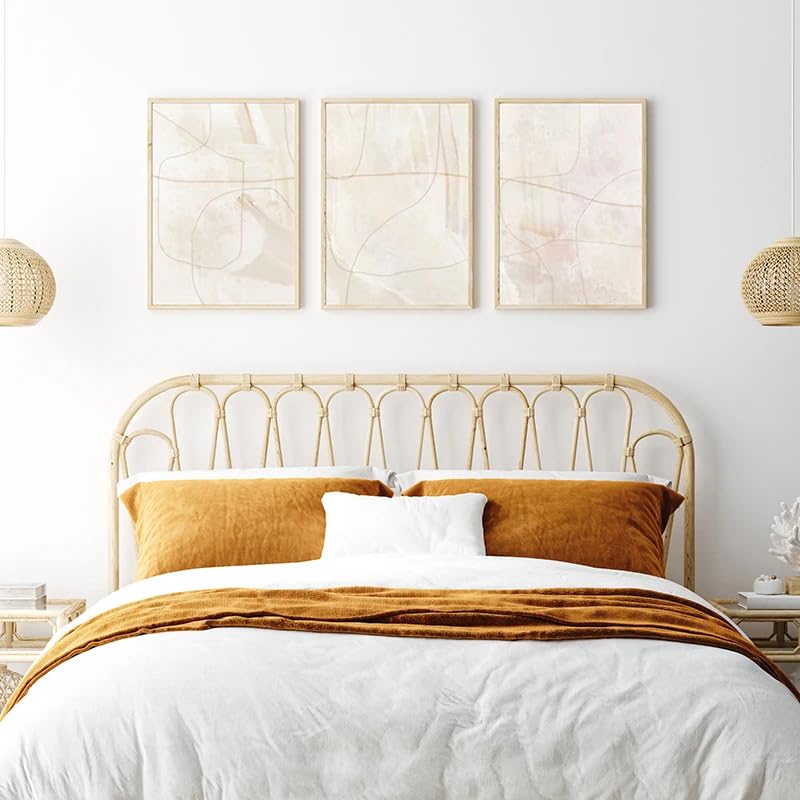 Láminas para pared boho solución elegante para decorar salones amplios con tres lienzos beige 2