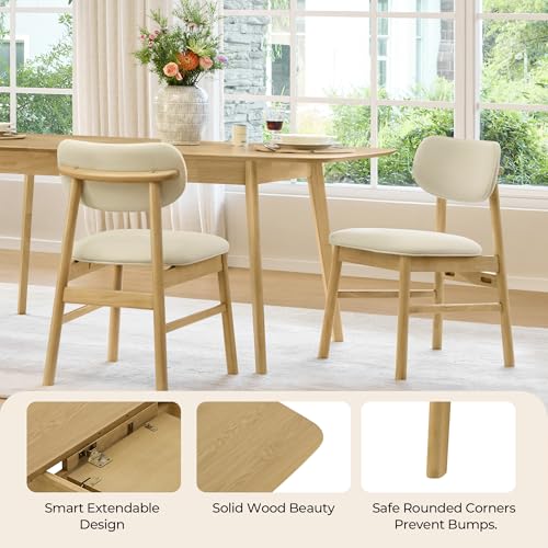 Image of CHITA 47 inch-59 inch Extendable Dining Room Table for 4, Modern Wood Dining Table for Small Spaces, Kitchen, Space Saving Hidden Leaves, Solid Rubberwood Frame, Oak Veneer