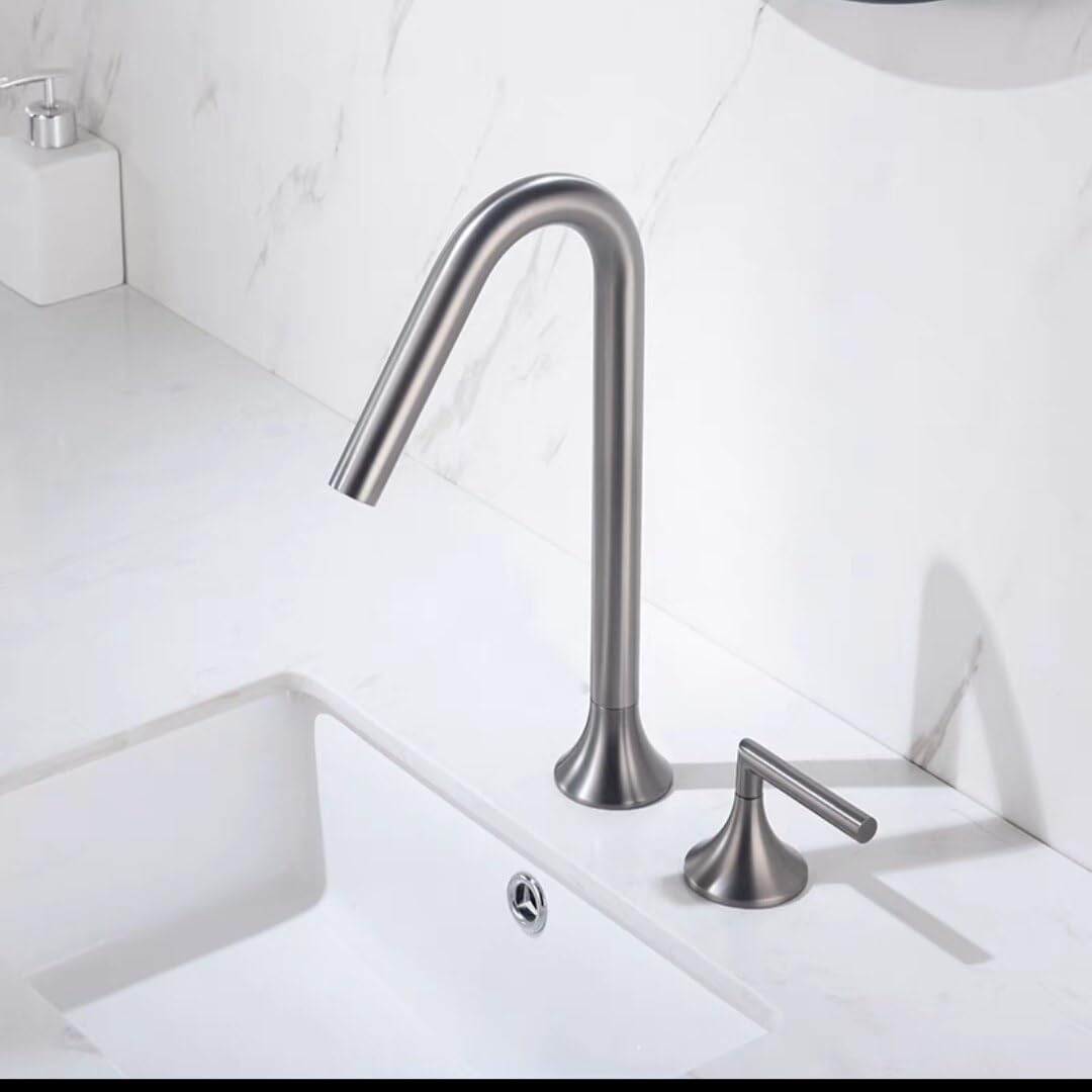 COSZWQDP Two Handle Tall Brass Faucet Mixer Tap Basin Torneira Gourmet De Cozinha Hot Cold Water Bathroom Bath Gray Black Chrome(Gray one)