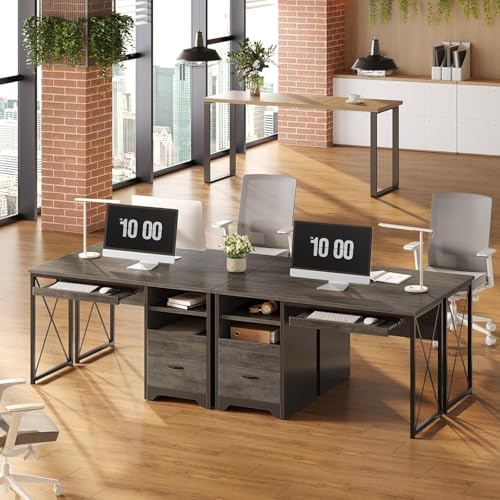 Image of Bestier 47 inch Office Desk with Drawers, Industrial Computer Desk with Drawer, Reversible Teacher Desk with Storage & Keyboard Tray for Small Space Home Office & Studio, Gray Wash | 47 Inch Desktop With File Drawer, Open Storage, Keyboard Tray And Reversible Layout For Small-Space Home Office Use.
