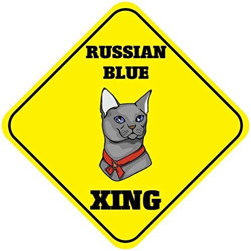 Russian Blue Cat Xing Crossing Funny Novelty SignVinyl Sticker Decal 8"