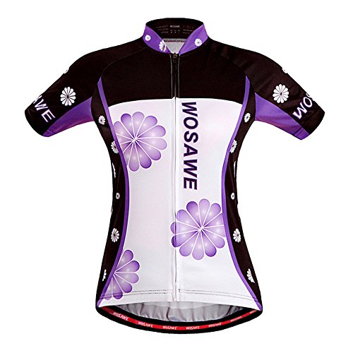 LSKCSH Violet Femmes Vélo Cyclisme Respirant à séchage Rapide Maillots Set Vélo Jersey Cycle Manches Courtes Veste 4D Coussin Rembourré Serré Shorts Pantalon (Jersey, XL) Cover