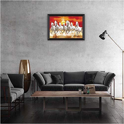 SAF UV Textured 7 Running Horses Vastu Framed Painting (35 cm X 50 cm X 3 cm)