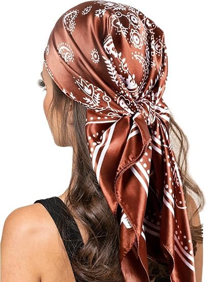 Fashion Satin Square Head Scarf: 35inch Lightweight Silk-Like Scarfs - Luxury Bandana Neckerchief for Ladies
