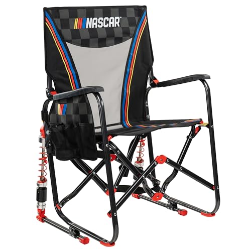 Silla Mecedora Ajustable para Camping y Deportes al Aire Libre NASCAR GCI Outdoor | Silla Mecedora Plegable Portátil con Reposabrazos Durables, Amortiguadores Ajustables y Porta Bebidas