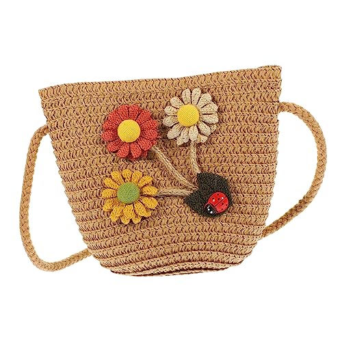 FRCOLOR monedero de mimbre cesta bolso de hombro de Playa el chicas bolsas para Rattan Purse bolsos cruzados para bandolera niña pequeña cuerda de Caqui