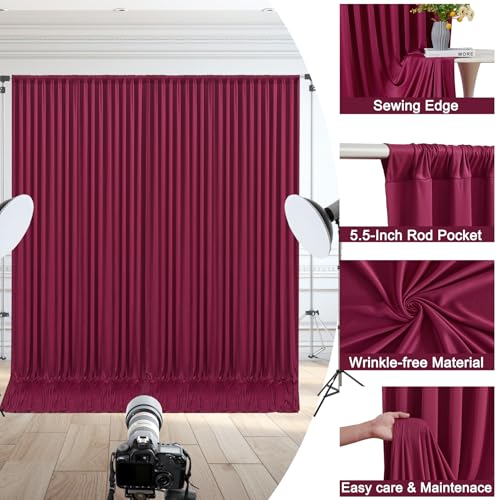 Image of 40x10ft Burgundy Backdrop Curtain for Wedding Parties Wrinkle Free Fabric Maroon Drapes Backdrop Decoration for Baby Shower Birthday Photography Decoration 8 Panels, 5ft x 10ft