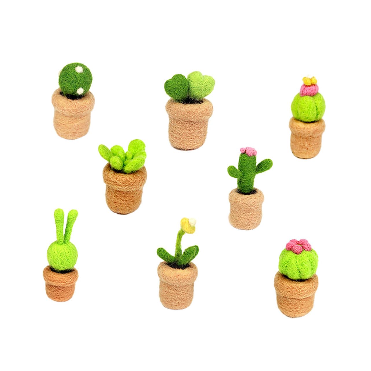 HOMSFOU 8Pcs Cactus Needle Felting Kit DIY Wool Felting Starter for Decoration Fun Craft Project for Adults Easy to Use Materials