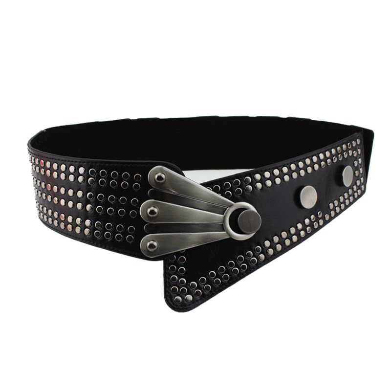 Holiberty Ladies Vintage Leather Waist Belt Womens Elastic Wide Western Belts for Dress Jeans Studded Punk Cowgirl Cinch Belt4