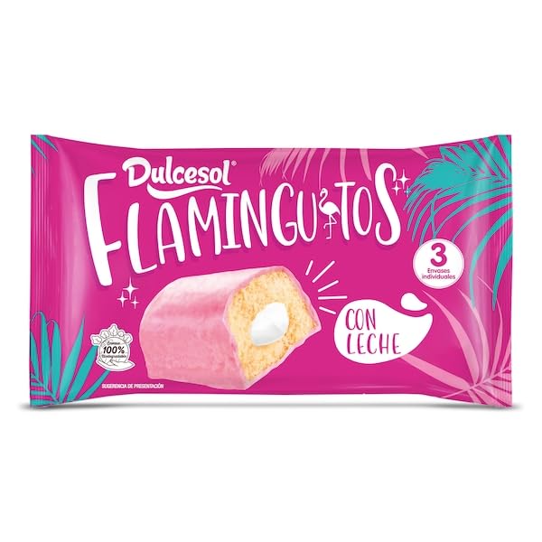 Flaminguitos rosas rellenos de crema con leche Dulcesol bolsa 150 g