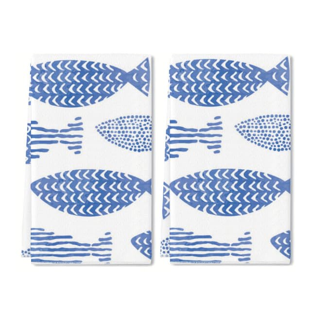 Horienteeon 2 Pcs Geometric Fish Pattern Kitchen Towels, Ocean Theme Dish Towels, Quick Dry Microfiber Cloth Dish Towels for Kitchen Drying - Premium Quick Dry Towel, Hand Towels/Tea Towels 60×40cm