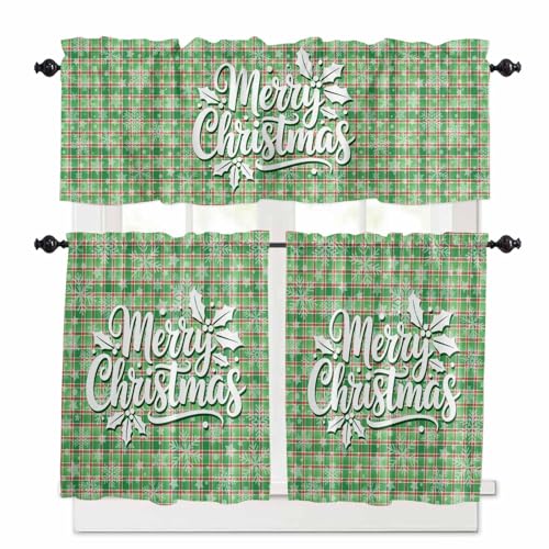Epetloutys Merry Christmas Kitchen Curtains Set, Tier Curtain 24 Inches