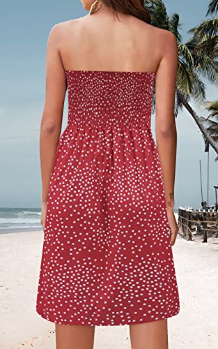 Image of Zyyfly Tube Top Dress Women Summer Beach Coverup Stretch Smocked Strapless Dress