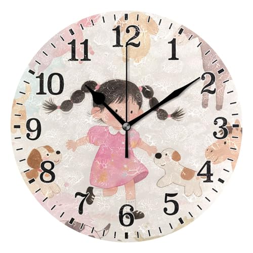 Aventura De Mujeres Ponis Redondo Relojes De Pared Moderno Reloj Analógico Silencioso Redondo Reloj De Pared para Colegio Escuela Oficina 25Cm