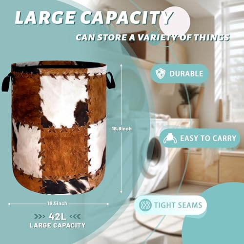 Image of Retro Cows Print Laundry Basket Oxford Cloth Animal Tote Bag | Personalization With Handles Funny Laundry Hamper Clothes Toy Storage Bucket For Bathroom /Laundry Storage /Bedroom