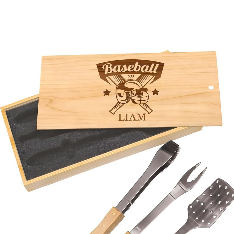 Set de Parrilla con Soporte de Béisbol y Caja de Madera miniatura 1