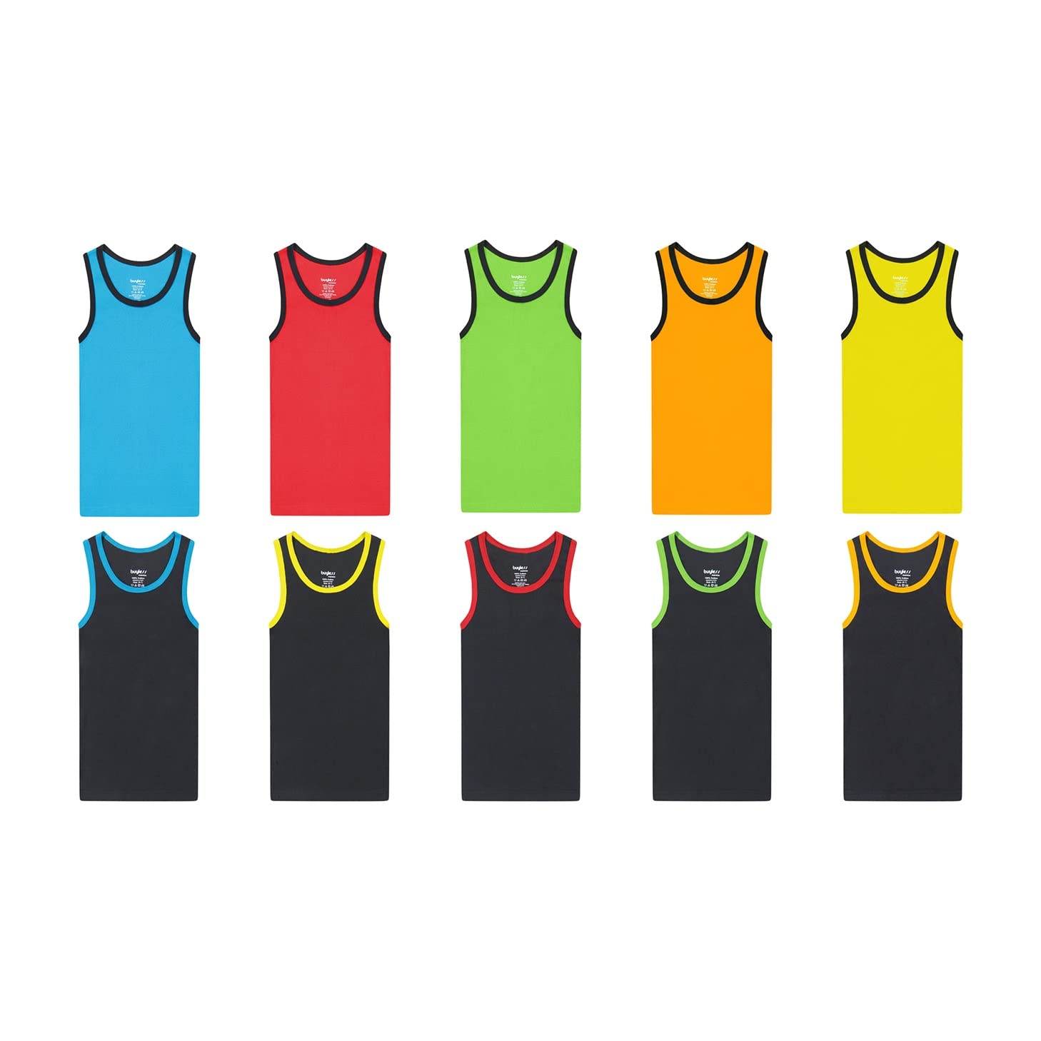 Buyless Fashion - Camiseta sin Mangas de algodón Suave con Cuello Redondo para niños (Paquete de 10)