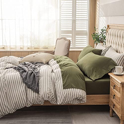 PURE ERA Jersey Knit 4pc Bed Sheet Set 100% T-Shirt Cotton Super Soft Comfy Breathable Fits Mattress Up to 20" Extra Deep Pocket (Solid Olive Green, Cal King)