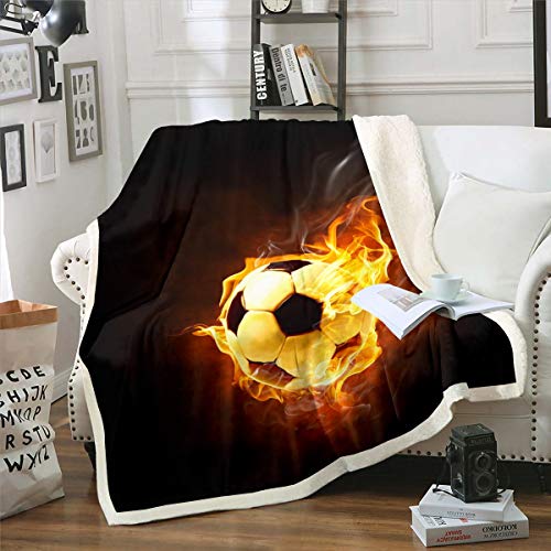 Loussiesd Football Boys Sports Theme Fleece Throw Blanket Kids Boys 3D Football Pattern Plush Blanket Competitive Games for Sofa Bed Couch Single 50x60 Inch