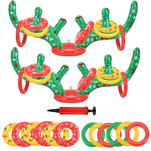 H-Style Christmas Games, 2 Sets Reindeer Antler Ring Toss Game for Christmas Party Games and Holiday Games Family Christmas Inflatable Reindeer Ring Toss Party Games