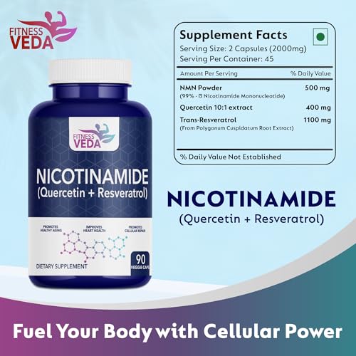 Image of Nicotinamide(Nmn) Quercetin + Resveratrol Supplement Boosts NAD | Healthy Ageing| Cellular Repair| Antioxidant Support - 90 Capsules