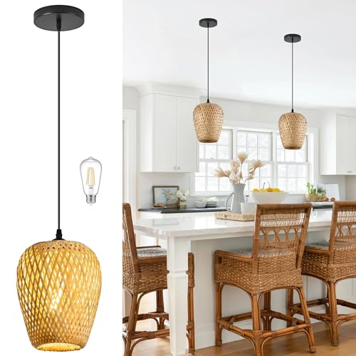 AyshwillDec Wicker Pendant Lights Bamboo Pendants Light Boho Chandelier Rattan Pendant Wicker Light...
