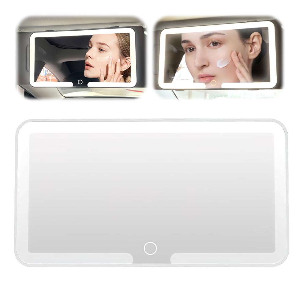 Dhqkqg Espejo De Tocador Para Visera De Coche, Espejo De Maquillaje Con Luz LED Recargable, Espejo Maquillaje Coche, Espejo Cosmético Con 3 Modos De Luz,Control Táctil Regulable,Para Todos Los Coches