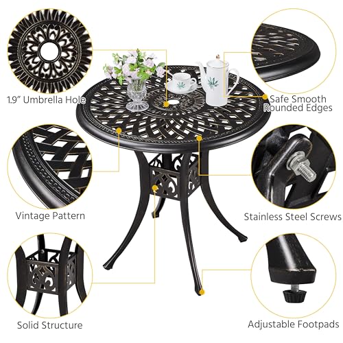 image for Yaheetech 31in Cast Aluminum Patio Table with Umbrella Hole, Outdoor R