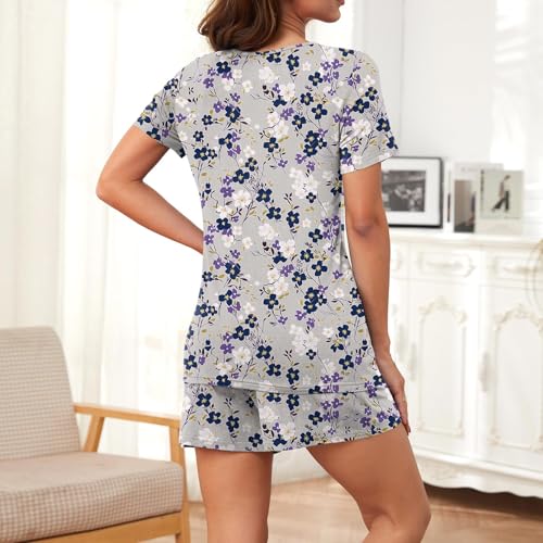 Image of Findsweet Pajama Set for Women 2 Piece Lounge Set Soft Sleepwear Summer Casual Short Pjs Sets with Pockets M-3XL