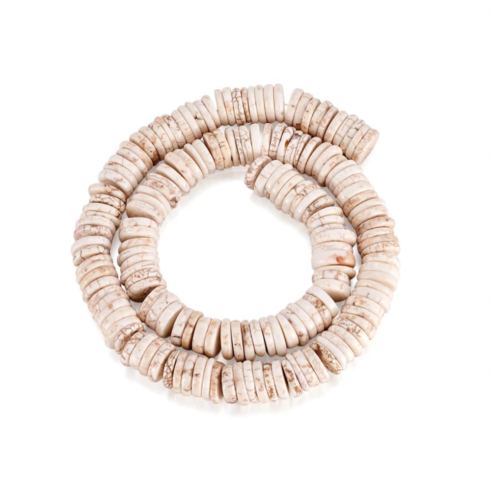 Craftdady 150Pcs 9-12mm Natural Turquoise Heishi Coin Disc Stone Beads Flat Round Disk Gemstone Loose Beads Creamy White for Jewelry Craft Necklace Bracelet Making