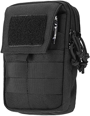 LefRight Multipurpose Tactical Molle Mobile Phone Belt Pouch EDC Gadget Slim Utility Waist Bag with Cellphone Holster Large Black