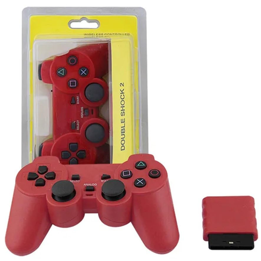 MANDO INALAMBRICO COMPATIBLE PARA SONY PLAY STATION 2 DUALSHOCK 2 PS2 PILAS ROJO
