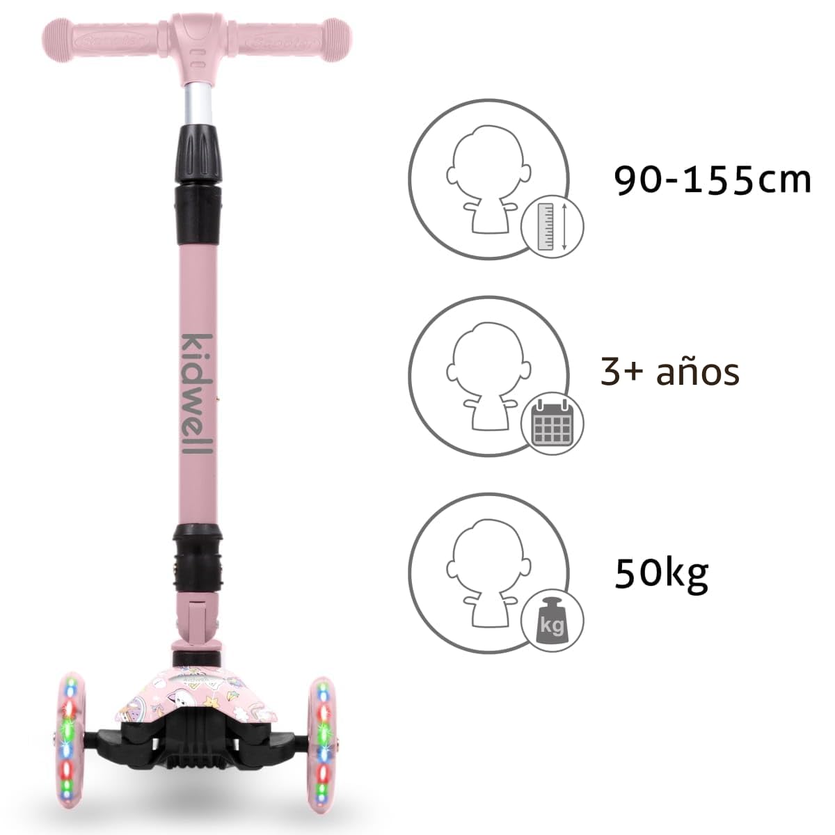 COIL Patinete infantil, patinete de tres ruedas, patinete de equilibrio de triciclos, ruedas de ciudad, rodamientos ABEC-7, 3 niveles de ajuste del volante, ruedas LED