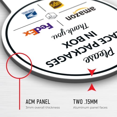Image of Package Delivery Sign, Please Leave Packages Here Sign, FedEx, Amazon, UPS, USPS, 9x17 Inches Round Shape, Aluminum Composite Made in USA by Sigo Signs