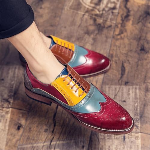 Image of Mens Two Tone Faux Leather Lace Up Brogue Oxford Shoes Classic Wingtip Loafers Low Top Flat Party Formal Business Derby Dress Shoes