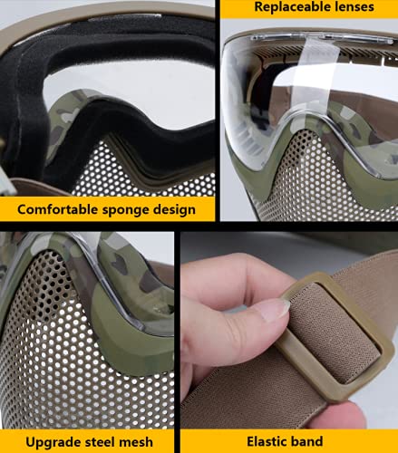 ACEXIER Airsoft Paintball Caza Equipo táctico de Modo Dual Actualización Malla de Acero Media mascarilla Militar Juego de Guerra Máscara Protectora