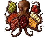 LGGbaodan Octopus Charcuterie Platter, Ocean Themed Cheese Bread Board,Handcrafted Octopus Wood Serving Tray for Cheese, Meats & Seafood, Nautical-Themed Gift for Food Lovers