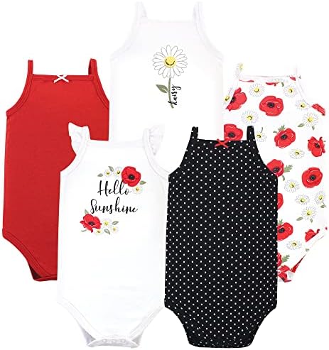 Hudson Baby Unisex Baby Cotton Sleeveless Bodysuits, Poppy Daisy, 6-9 Months