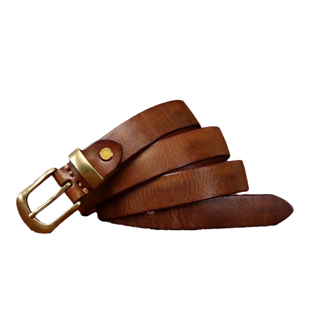 Women’S Genuine Leather Belt 2.3CM Vintage Distressed Cowhide Casual Waistband For Jeans Washed Pleated Design