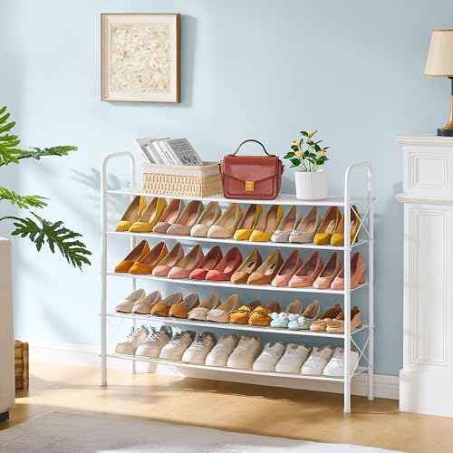 Image of Hoctieon 5 Tier Shoe Rack for Closet, Durable Mesh Style Shoe Rack, Entryway Shoe Shelf, Shoe Storage Organizer for Hallway, Bedroom, Living Room, Wardrobe, White