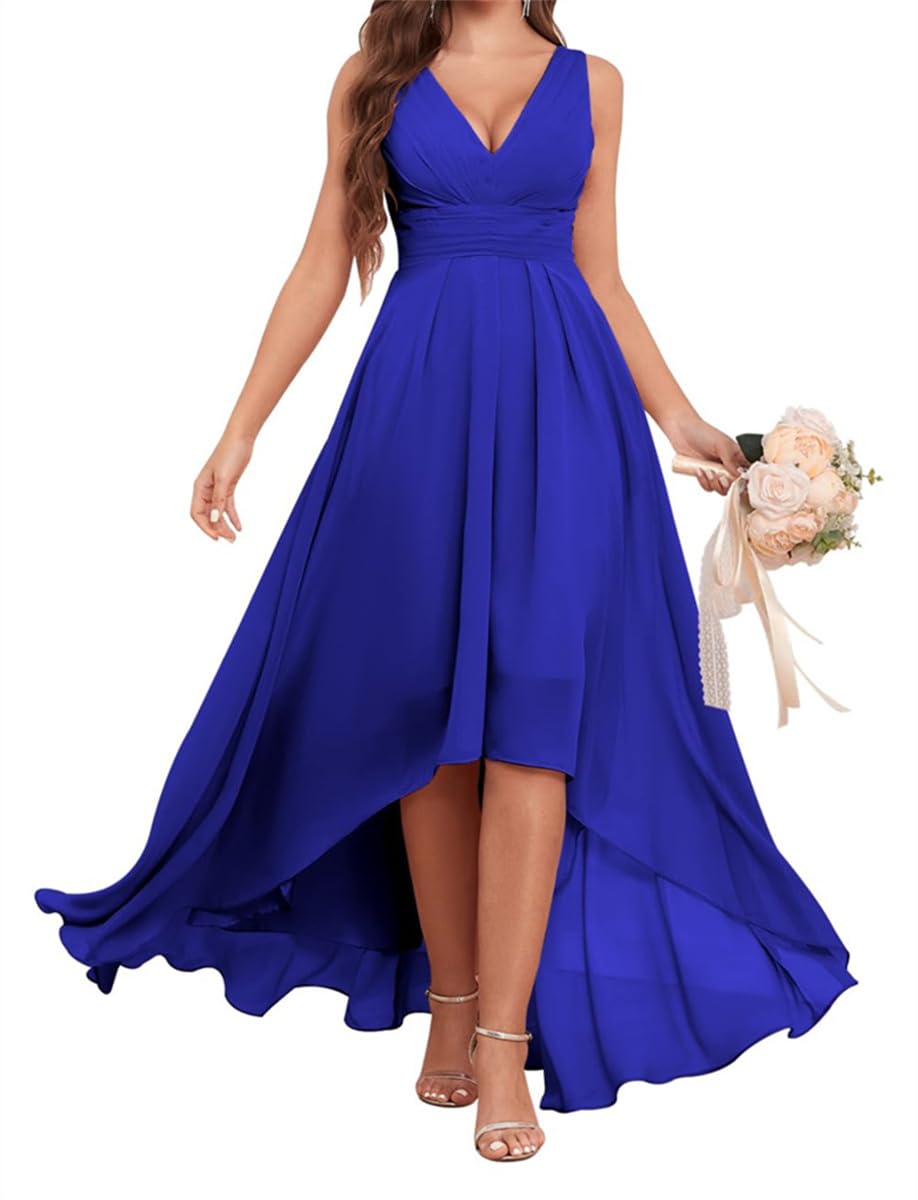 SAYNO Women's Bridesmaid Dresses for Wedding with Pockets Chiffon Formal Party Gowns Royal Blue UK16