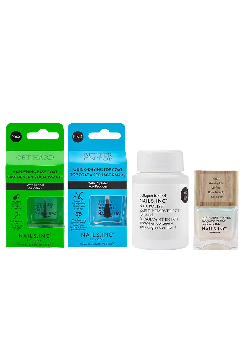 Nails.INC Healthiest Mani 4-Piece Nail Treatment Set, Strengthening Nail Care Kit with Hardening Base Coat