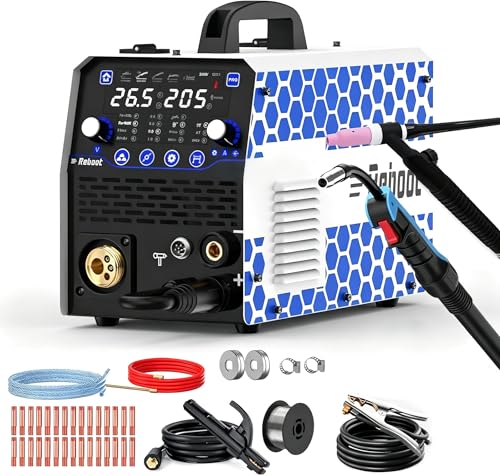 Reboot Appareil de soudage multifonction Reboot 8 en 1, 205 A : MIG/MAG, fil fourré sans gaz, MMA, Lift-TIG (avec torche TIG), soudage par points, compatible...