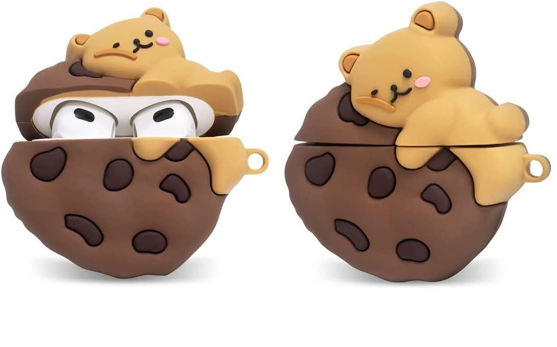 Silicone Case for Apple Airpods 4 (2024) Cute Design for AirPods 4 with Active Noise Cancellation (ANC) with Keychain Shockproof Protective Case (Cookies (Brown))-image-3