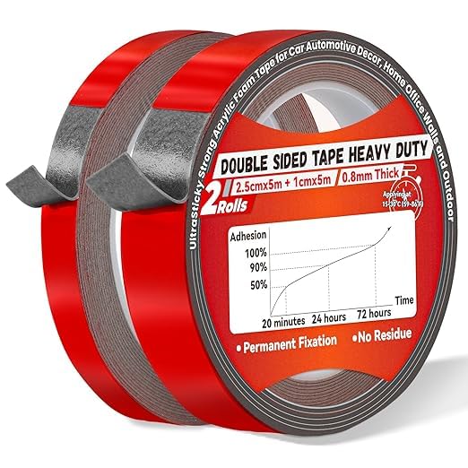 超強力両面テープ 作業用両面テープ 車用両面粘着テープ アクリルフォーム両面粘着シート 屋内 屋外 高耐熱汎用 防振 防水 家庭 オフィス 寮 学校 会社など適用 多機能 掲示用 写真貼り付け 車外 車の小物 DIYホビー 工業部品の接着に 多機能 グレー サイズ:25ｍmx5m，10mmx5m×2本セット