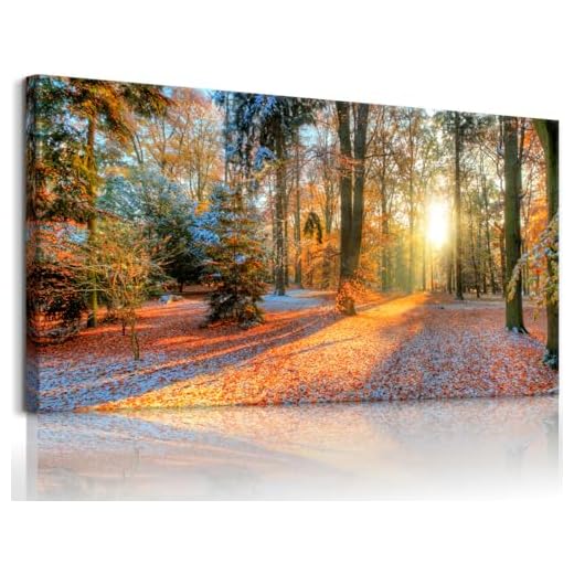 Bamdeya Living Room Wall Art Decor Forest Canvas Print Autumn Poster Sunset Tree Picture Modern Panel Natural Landscape Painting Fall Scenery Artwork for Bedroom Kitchen Office Home Wall Decor