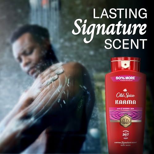 Image of Old Spice Body Wash for Men, 24 /7 Shower Fresh & Clean w /Daily Use, Lasting Signature Scent, Refreshing Lather, Moisturizing Formula, Karma with Cherry Spice, Black Pepper, & Sandalwood Scent, 24 oz