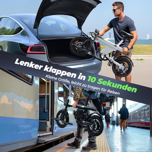 Finbike E Bike für Erwachsene, 7-Gang Elektrofahrräder mit Abnehmbar 7.8/13Ah Akku, 25 km/h,14/26 Zoll EBike für Herren Damen, Electric Bike mit Ablagen, Autolampen – Bild 3